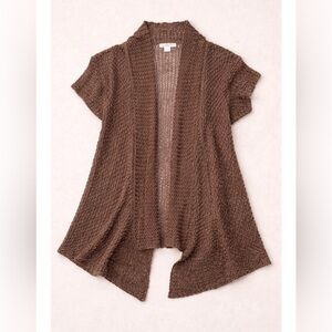 Coldwater Creek Cardigan XS Brown Open-Knit Linen-Blend Short Sleeve coastal